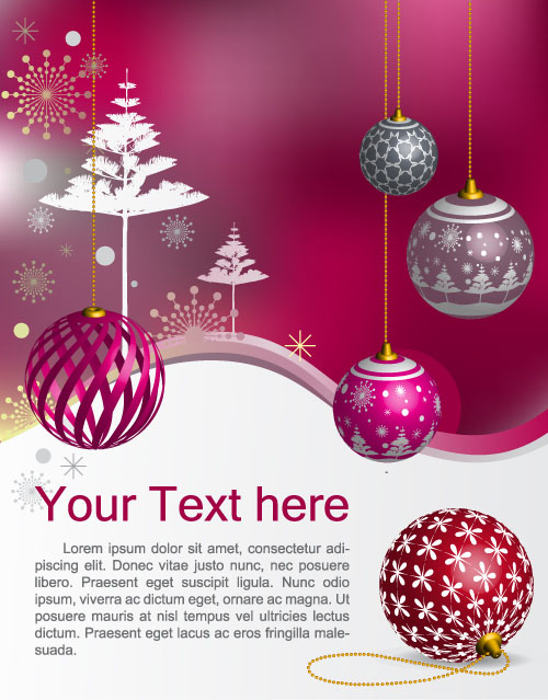 Christmas baubles with xmas tree poster cover vector