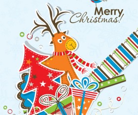 Christmas stickers greeting card vector
