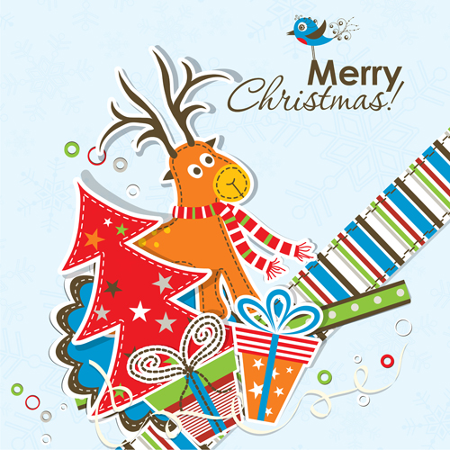 Christmas stickers greeting card vector