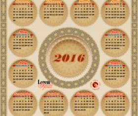 Circular Calendar 2016 vintage vector 01