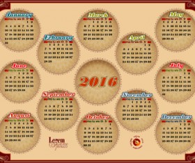 Circular Calendar 2016 vintage vector 02