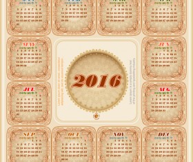 Circular Calendar 2016 vintage vector 03