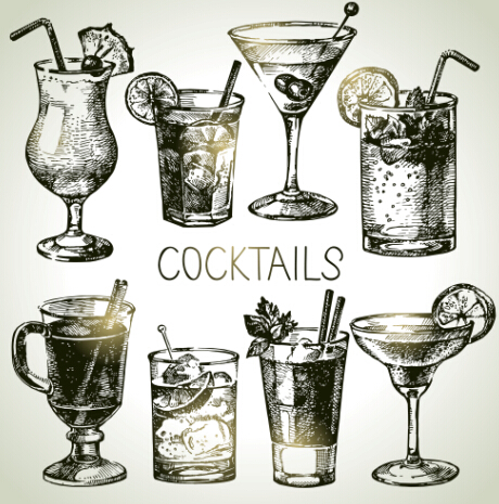 Cocktails drawn vintage vectors 02