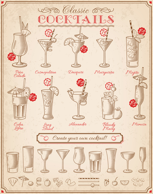 Cocktails menu illustration vctor 02