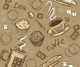 Coffee cup and spoon vintage vector pattern 01