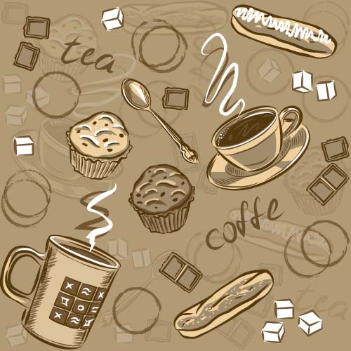 Coffee cup and spoon vintage vector pattern 01