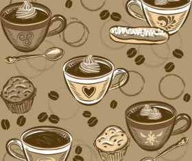 Coffee cup and spoon vintage vector pattern 02