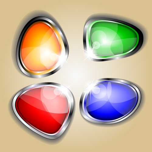 Colored glass with metal button vector 01