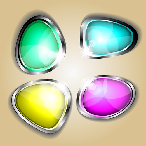 Colored glass with metal button vector 02