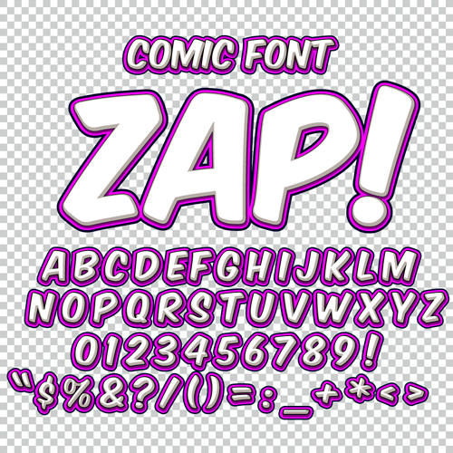 Comic styles alphabet with numbers and symbol vector set 02