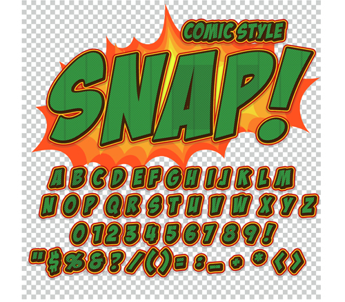 Comic styles alphabet with numbers and symbol vector set 04