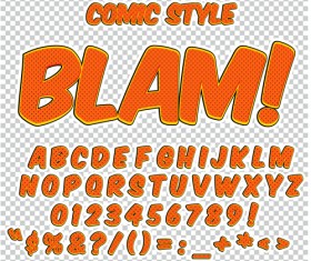 Comic styles alphabet with numbers and symbol vector set 09