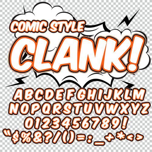 Comic styles alphabet with numbers and symbol vector set 10