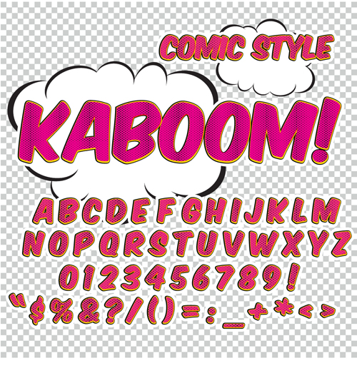 Comic styles alphabet with numbers and symbol vector set 14
