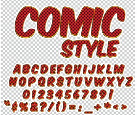 Comic styles alphabet with numbers and symbol vector set 17
