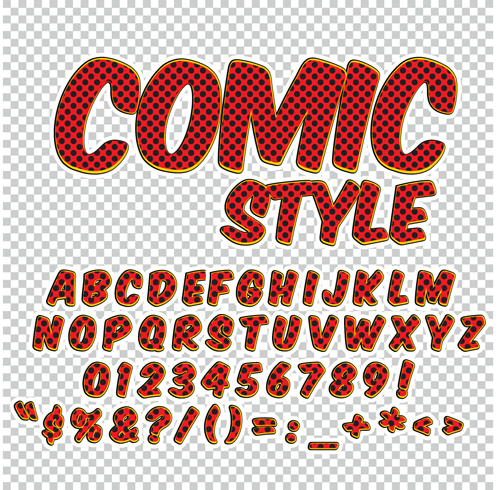 Comic styles alphabet with numbers and symbol vector set 17
