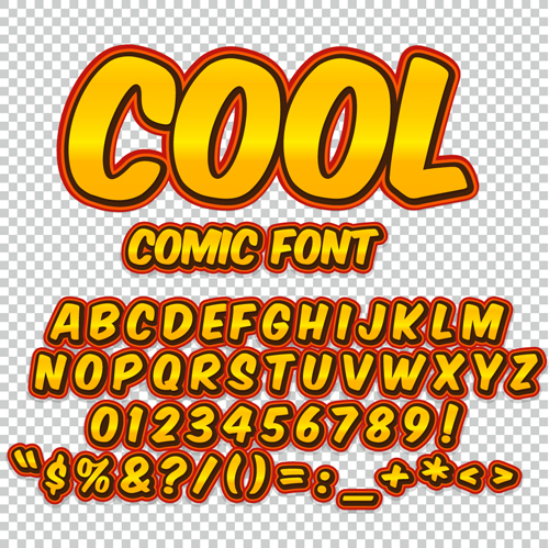 Comic styles alphabet with numbers and symbol vector set 18