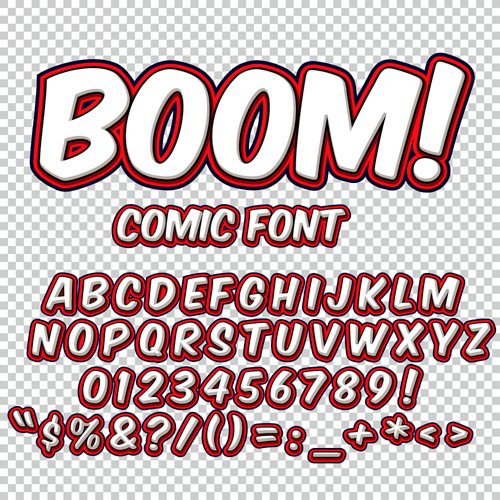 Comic styles alphabet with numbers and symbol vector set 19