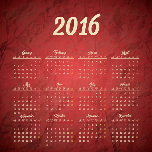 Company gird calendar 2016 set vectors 01