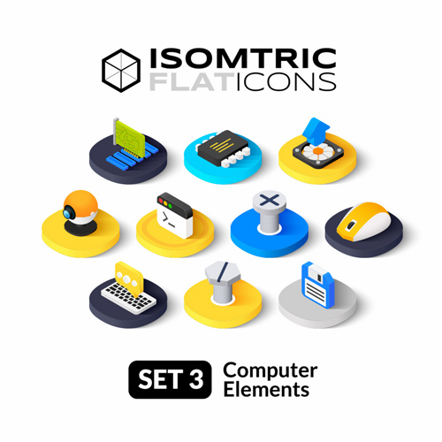 Computer elements flat icons vector 01