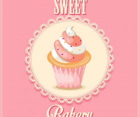 Cupcake and sweet card with lace vector 01