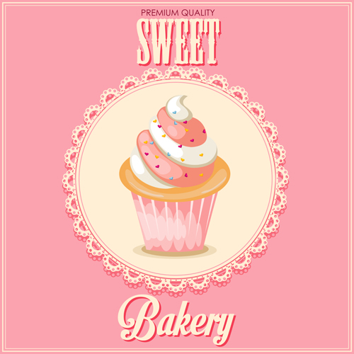 Cupcake and sweet card with lace vector 01