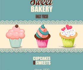 Cupcake and sweet card with lace vector 02