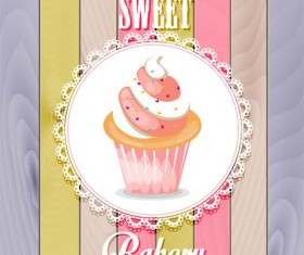 Cupcake lace card and colored wood background vector