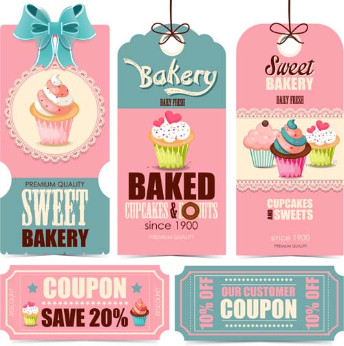 Cupcake tags with card and coupon vector