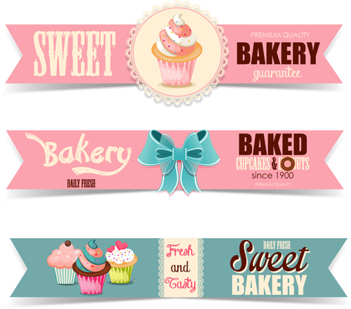 Cute cupcake banners vectors