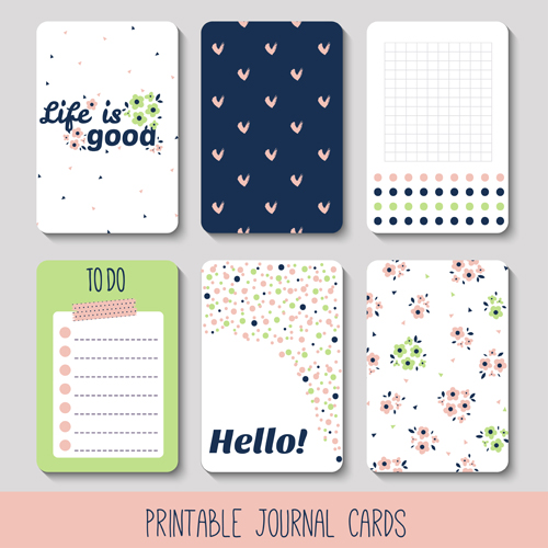 Cute journal cards vector material 01