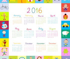 Cute kids calendars 2016 vector 03