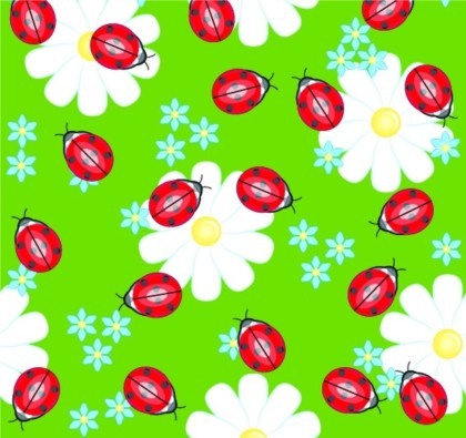 Cute Ladybug flowers continuous pattern vector