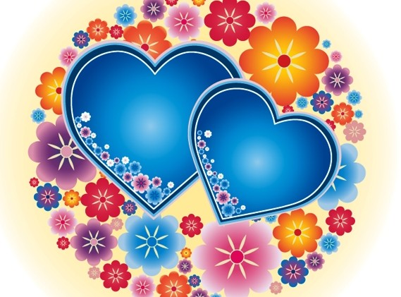 Cute blue heart and flower background vector