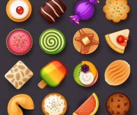 Dessert with cakes icons set 01