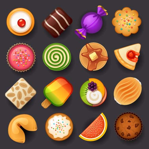 Dessert with cakes icons set 01