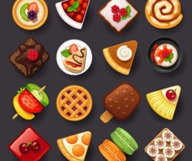 Dessert with cakes icons set 02