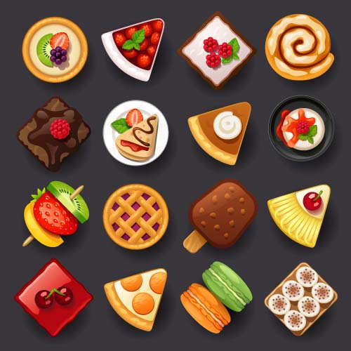 Dessert with cakes icons set 02