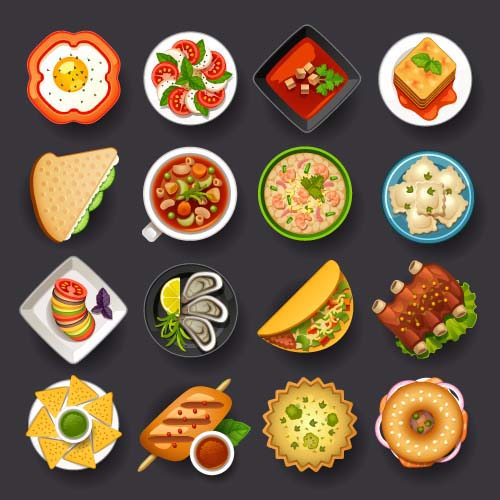 Dofferemt food icons set vector 01