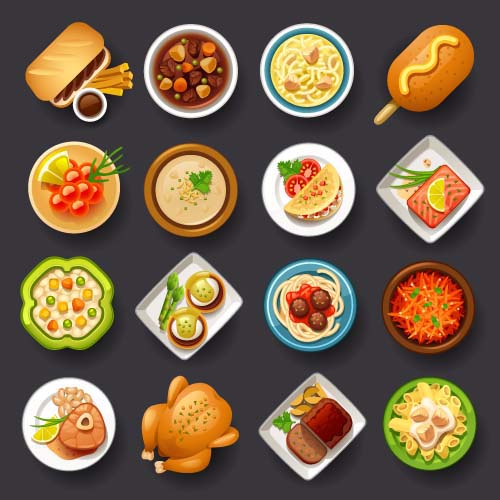 Dofferemt food icons set vector 02