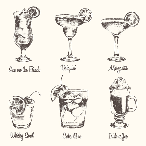 Famous Cocktails vintage vectors material