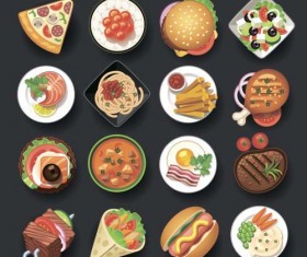 Fast food icons material set