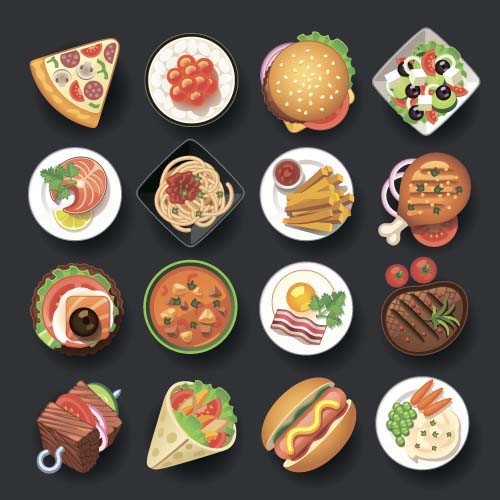 Fast food icons material set