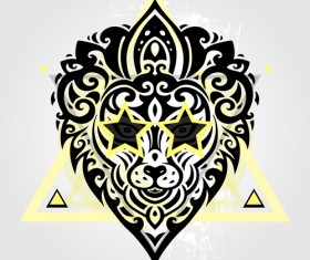 Floral Lions head sign vector set 01