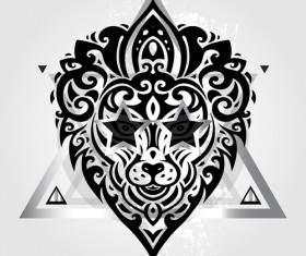 Floral Lions head sign vector set 02