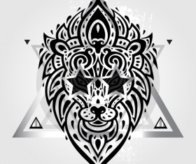 Floral Lions head sign vector set 03