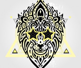 Floral Lions head sign vector set 04