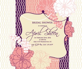 Floral romantic wedding card vectors 04