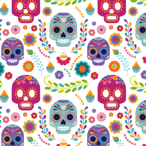 Floral with skull vector seamless pattern 01