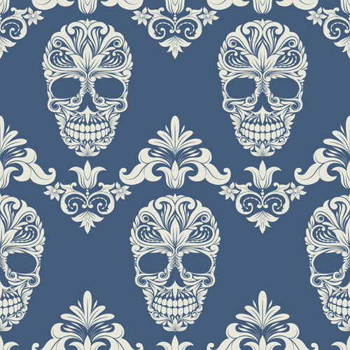 Floral with skull vector seamless pattern 04